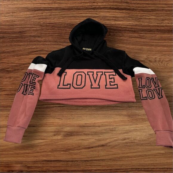 B free Women's Cropped Colorblock Hoodie "LOVE" Print Multicolor Size‎ M - Picture 1 of 11